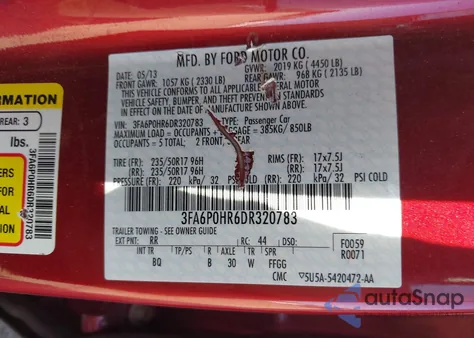 2013 Ford Fusion Se z USA, uszkodzony, nr VIN 3FA6P0HR6DR320783